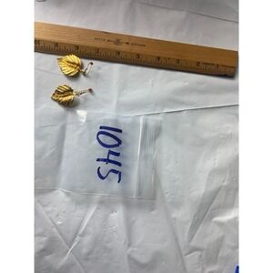 Gold Tone Leaf Dangle Earrings‎ with Red Bead Accent Fashion Jewelry